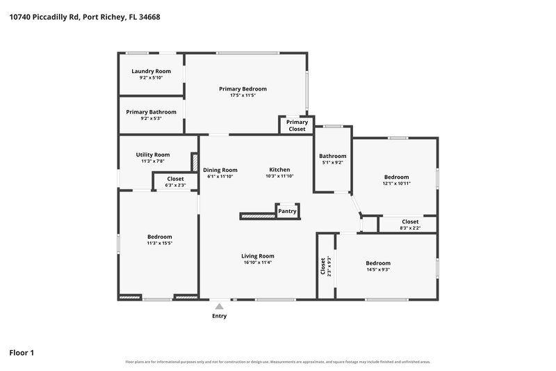 1,705/Mo, 10740 Piccadilly Rd Port Richey, FL 34668 Floor Plan View