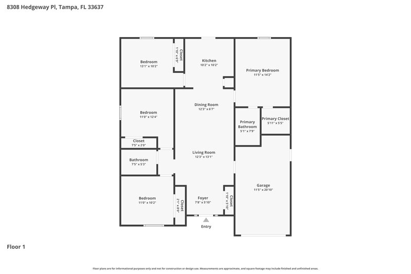 2,220/Mo, 8308 Hedgeway Pl Tampa, FL 33637 Floor Plan View