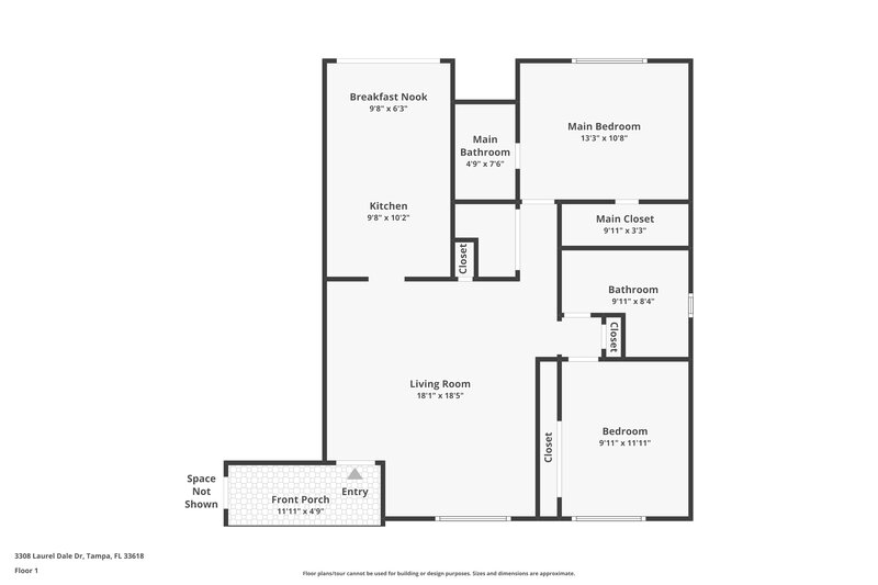 1,800/Mo, 3308 Laurel Dale Dr Tampa, FL 33618 Floor Plan View