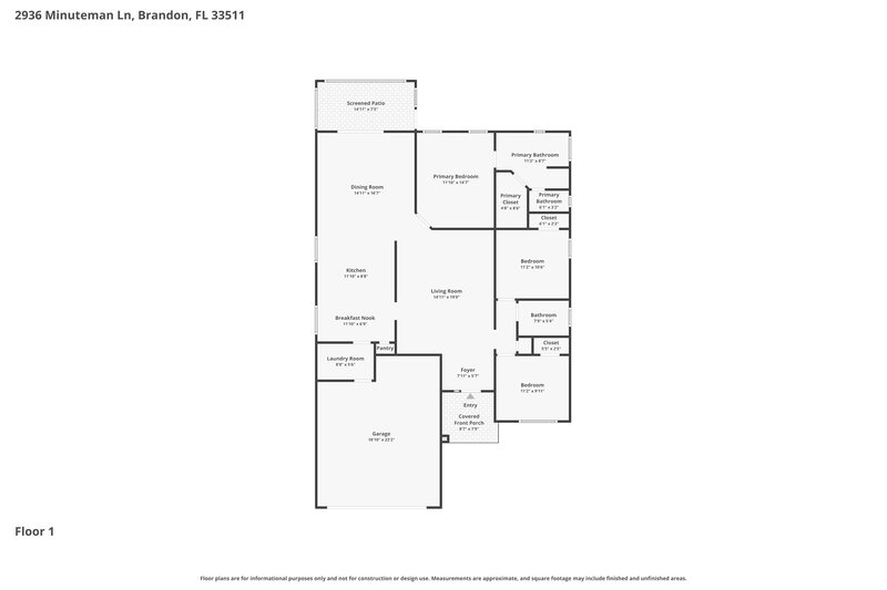 2,470/Mo, 2936 Minuteman Ln Brandon, FL 33511 Floor Plan View