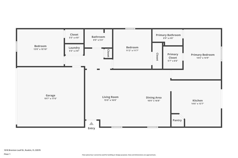 1,790/Mo, 1018 Brenton Leaf Dr Ruskin, FL 33570 Floor Plan View