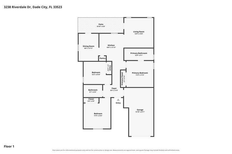 1,745/Mo, 3238 Riverdale Dr Dade City, FL 33523 Floor Plan View