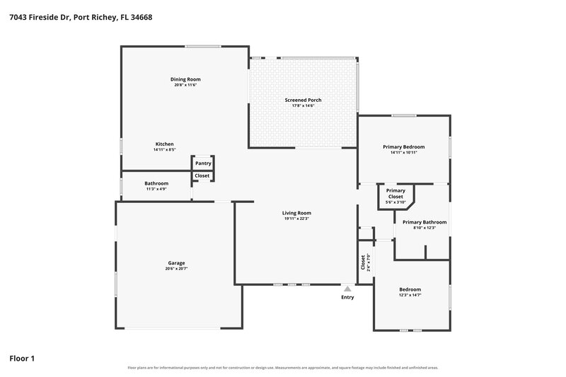 1,750/Mo, 7043 Fireside Dr Port Richey, FL 34668 Floor Plan View
