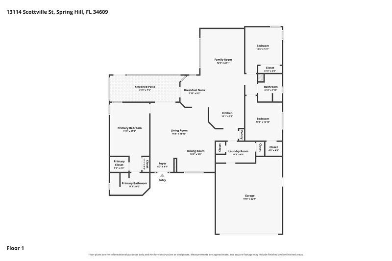1,900/Mo, 13114 Scottville St Spring Hill, FL 34609 Floor Plan View