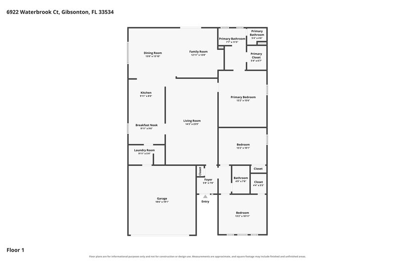 2,080/Mo, 6922 Waterbrook Ct Gibsonton, FL 33534 Floor Plan View