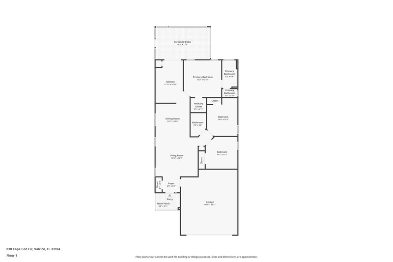 1,900/Mo, 810 Cape Cod Cir Valrico, FL 33594 Floor Plan View