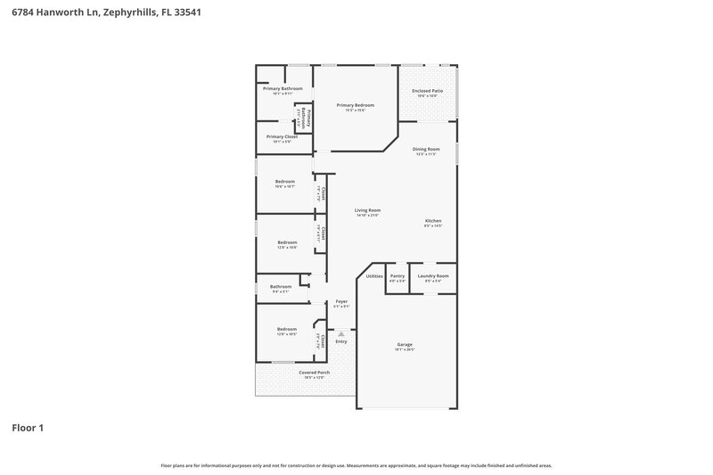 2,185/Mo, 6784 Hanworth Ln Zephyrhills, FL 33541 Floor Plan View