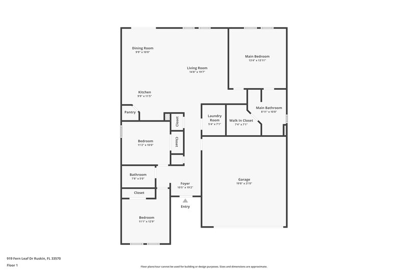 2,185/Mo, 919 Fern Leaf Dr Ruskin, FL 33570 Floorplan View