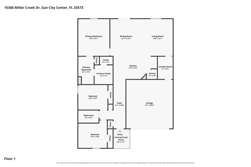 1,975/Mo, 15306 Miller Creek Dr Sun City Center, FL 33573 Floor Plan View