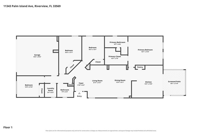 2,280/Mo, 11343 Palm Island Ave Riverview, FL 33569 Floor Plan View