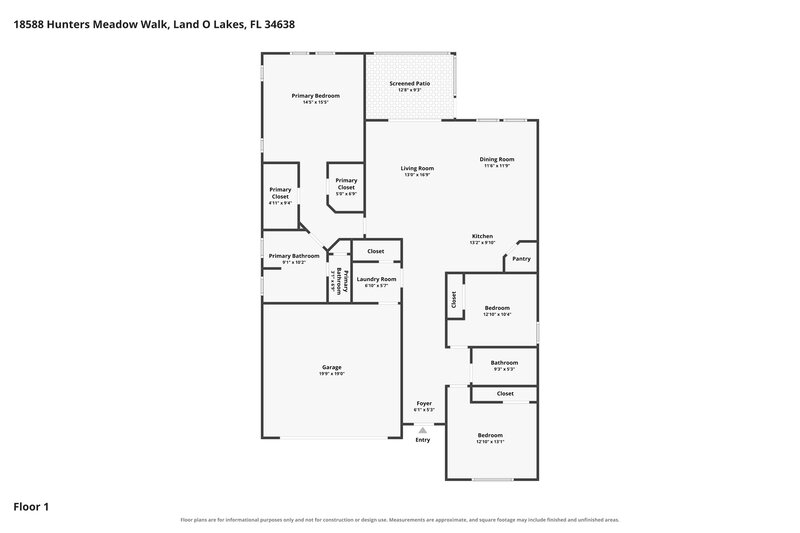2,220/Mo, 18588 Hunters Meadow Walk Land O Lakes, FL 34638 Floor Plan View