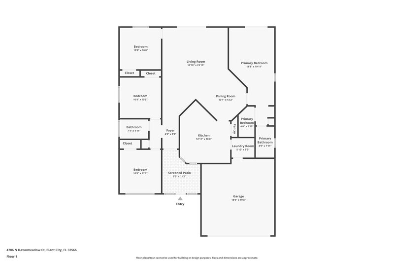 1,875/Mo, 4706 N Dawnmeadow Ct Plant City, FL 33566 Floor Plan View