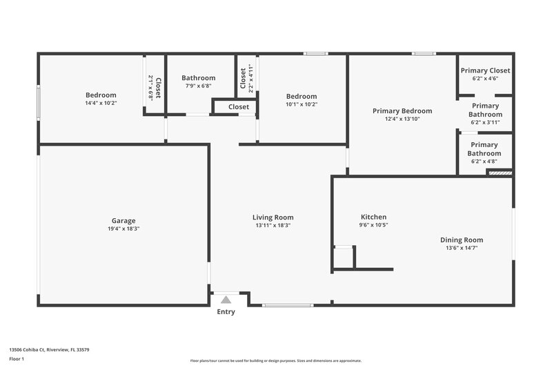 1,800/Mo, 13506 Cohiba Ct Riverview, FL 33579 Floor Plan View