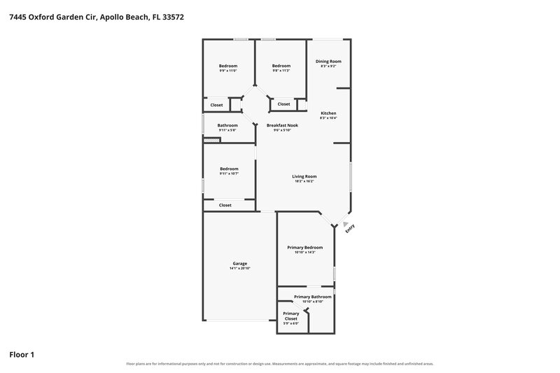 1,925/Mo, 7445 Oxford Garden Cir Apollo Beach, FL 33572 Floor Plan View