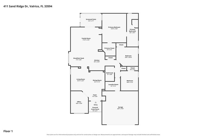 2,320/Mo, 411 Sand Ridge Dr Valrico, FL 33594 Floor Plan View