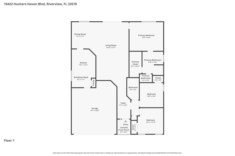 2,055/Mo, 10422 Hunters Haven Blvd Riverview, FL 33578 Floor Plan View