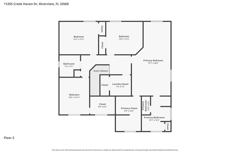 2,520/Mo, 11255 Creek Haven Dr Riverview, FL 33569 Floor Plan View 2