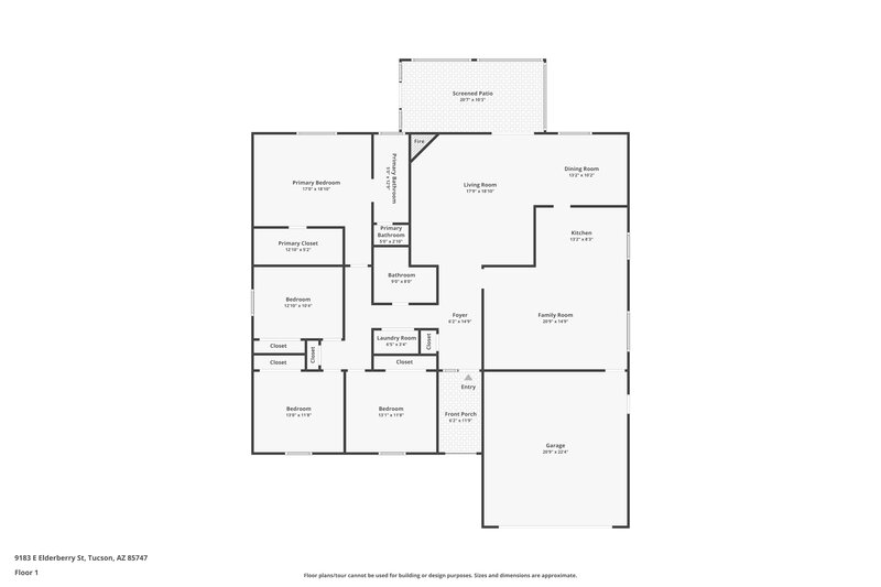 2,225/Mo, 9183 E Elderberry St Tucson, AZ 85747 Floor Plan View