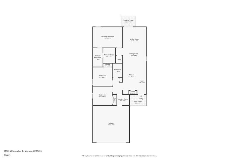 2,030/Mo, 10302 W Sumullen St Marana, AZ 85653 Floor Plan View