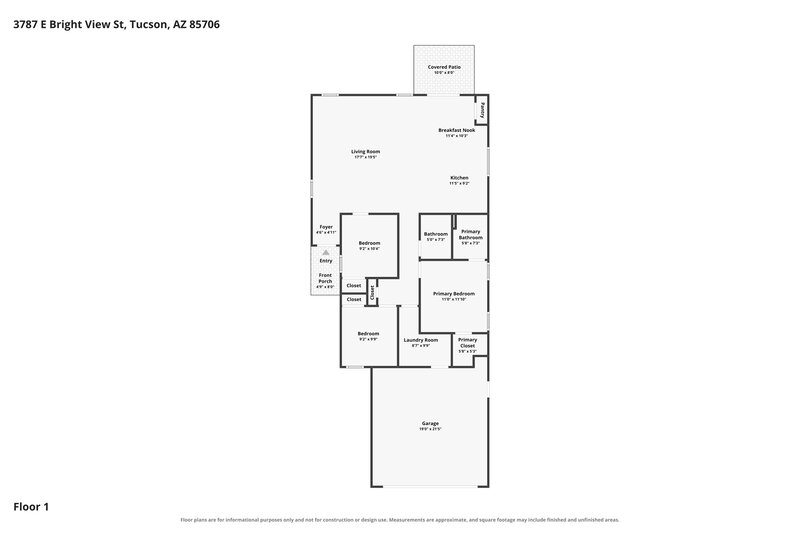 1,905/Mo, 3787 E Bright View St Tucson, AZ 85706 Floor Plan View