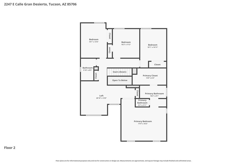 2,155/Mo, 2247 E Calle Gran Desierto Tucson, AZ 85706 Floor Plan View 2