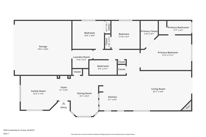 1,740/Mo, 7818 S Castle Bay St Tucson, AZ 85747 Floor Plan View