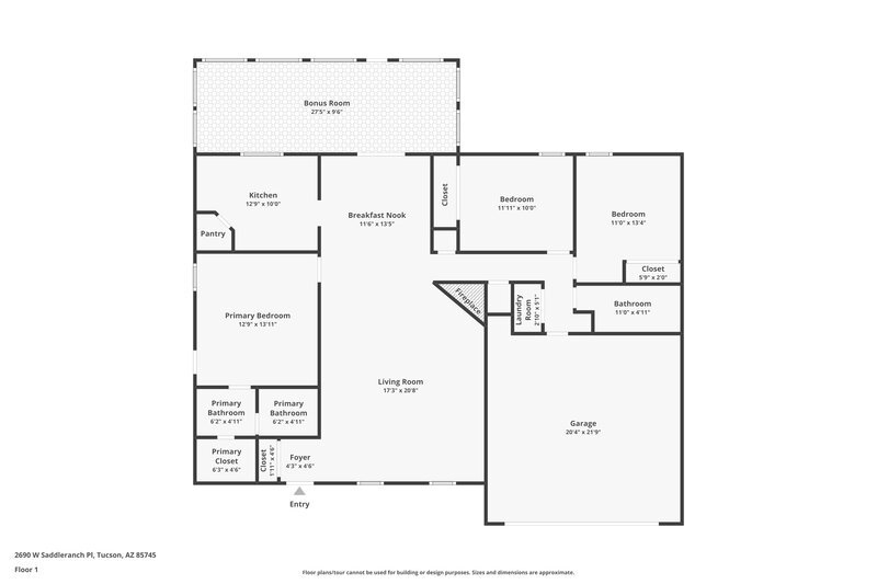 1,885/Mo, 2690 W Saddle Ranch Place Tucson, AZ 85745 Floor Plan View