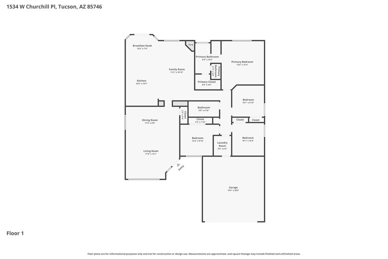 2,015/Mo, 1534 W Churchill Place Tucson, AZ 85746 Floor Plan View