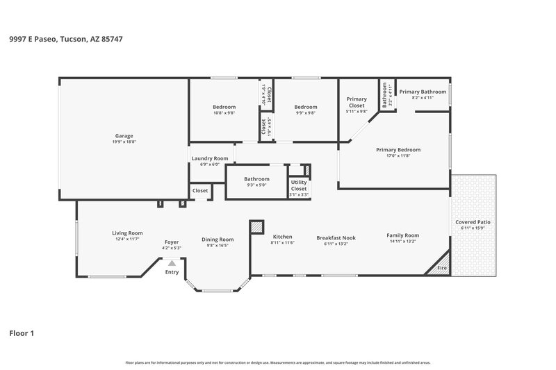 1,925/Mo, 9997 E Paseo San Ardo Tucson, AZ 85747 Floor Plan View