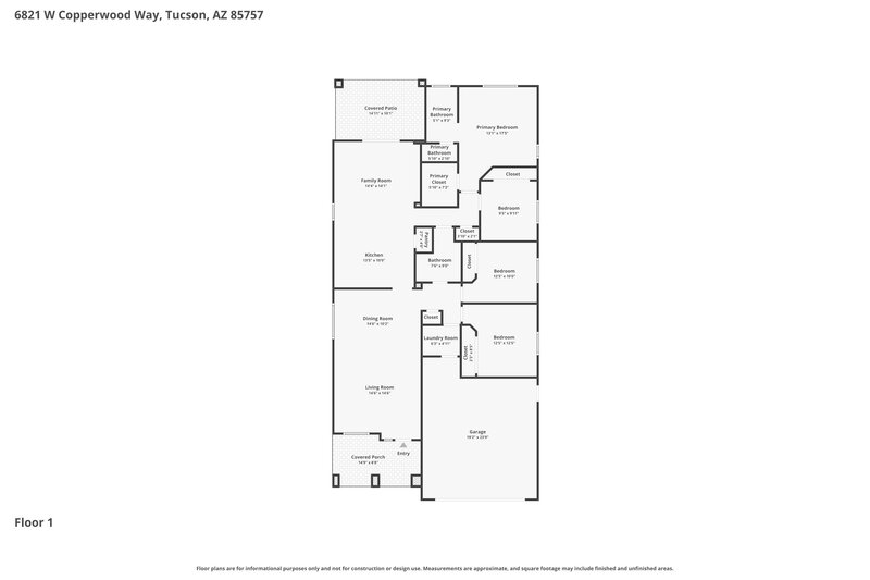 1,975/Mo, 6821 W Copperwood Way Tucson, AZ 85757 Floor Plan View