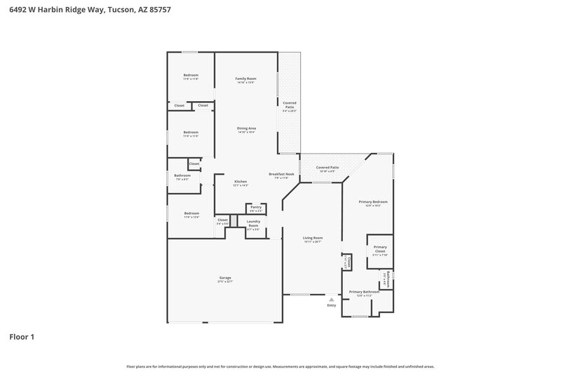 2,355/Mo, 6492 W Harbin Ridge Way Tucson, AZ 85757 Floor Plan View