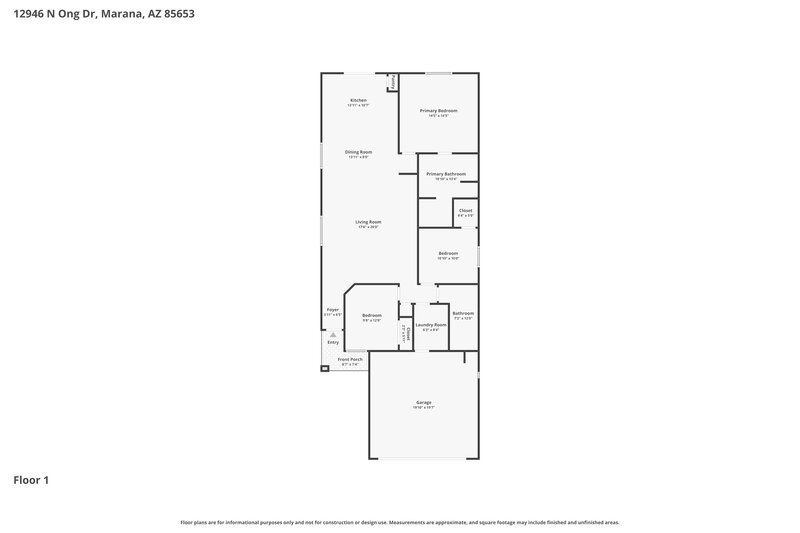 1,670/Mo, 12946 N Ong Dr Marana, AZ 85653 Floor Plan View