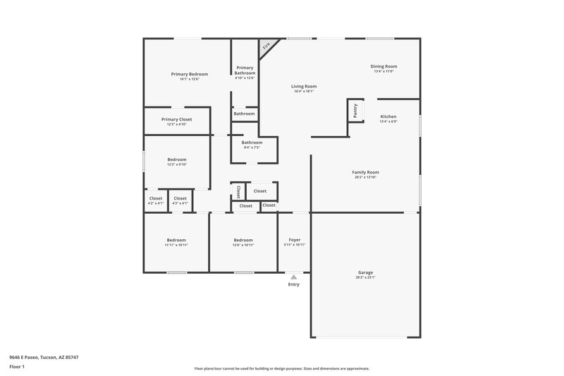 1,975/Mo, 9646 E Paseo San Ardo Tucson, AZ 85747 Floor Plan View