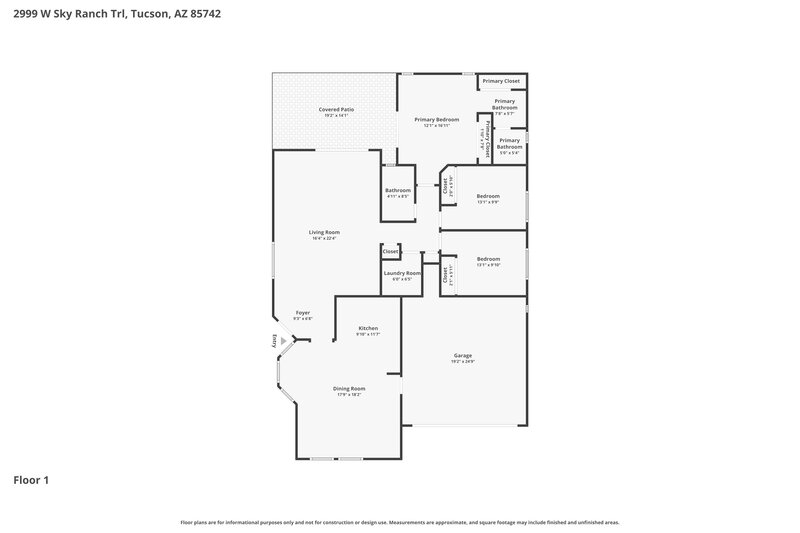 1,825/Mo, 2999 W Sky Ranch Trl Tucson, AZ 85742 Floor Plan View