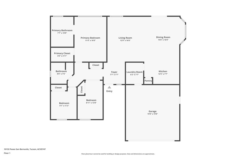 1,755/Mo, 10132 E Paseo San Bernardo Tucson, AZ 85747 Floor Plan View