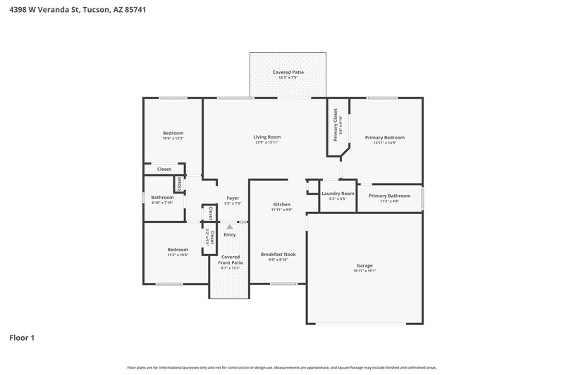 1,890/Mo, 4398 W Veranda St Tucson, AZ 85741 Floor Plan View