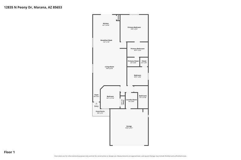 1,900/Mo, 12835 N Peony Dr Marana, AZ 85653 Floor Plan View