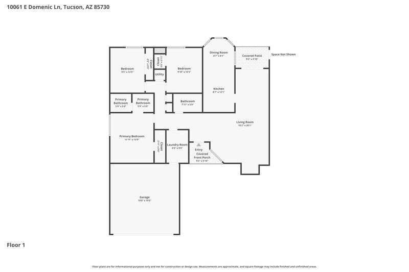 1,770/Mo, 10061 E Domenic Ln Tucson, AZ 85730 Floorplan View