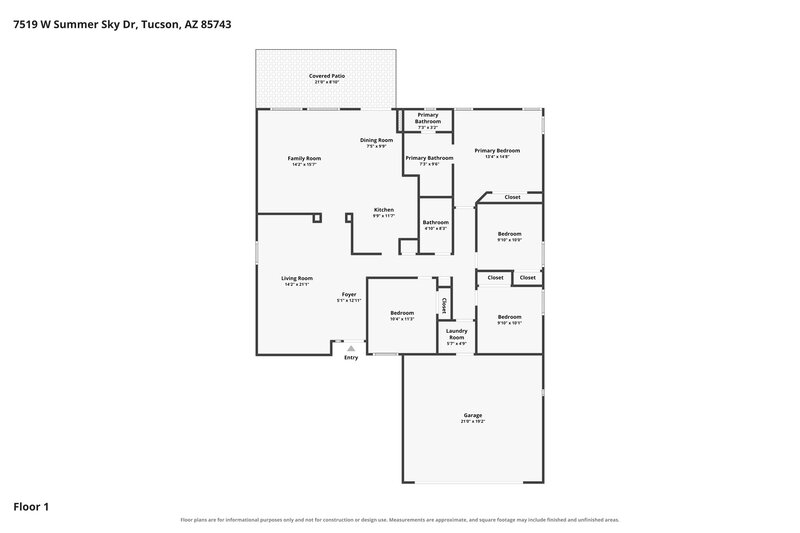 2,085/Mo, 7519 W Summer Sky Dr Tucson, AZ 85743 Floor Plan View