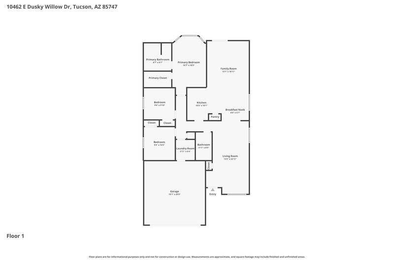 1,845/Mo, 10462 E Dusky Willow Dr Tucson, AZ 85747 Floor Plan View