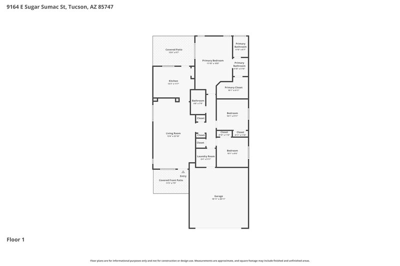 1,750/Mo, 9164 E Sugar Sumac St Tucson, AZ 85747 Floor Plan View
