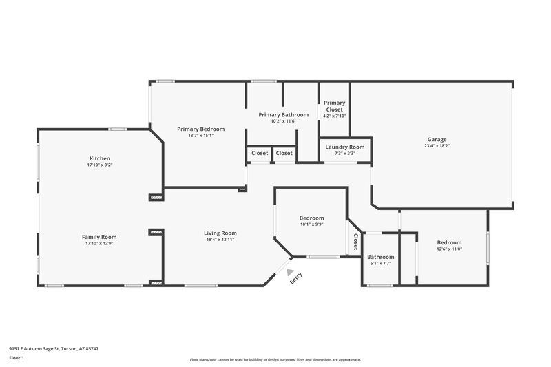1,835/Mo, 9151 E Autumn Sage St Tucson, AZ 85747 Floor Plan View