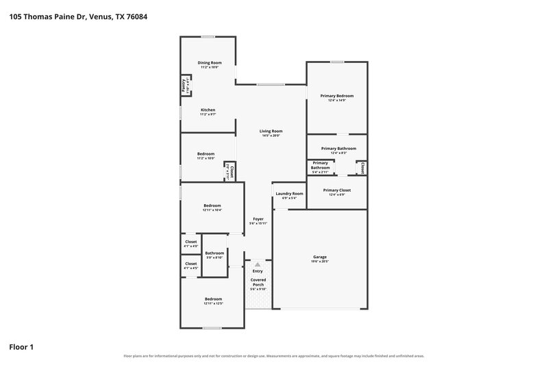 2,245/Mo, 105 Thomas Paine Dr Venus, TX 76084 Floor Plan View