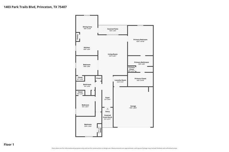2,170/Mo, 1403 Park Trails Blvd Princeton, TX 75407 Floor Plan View